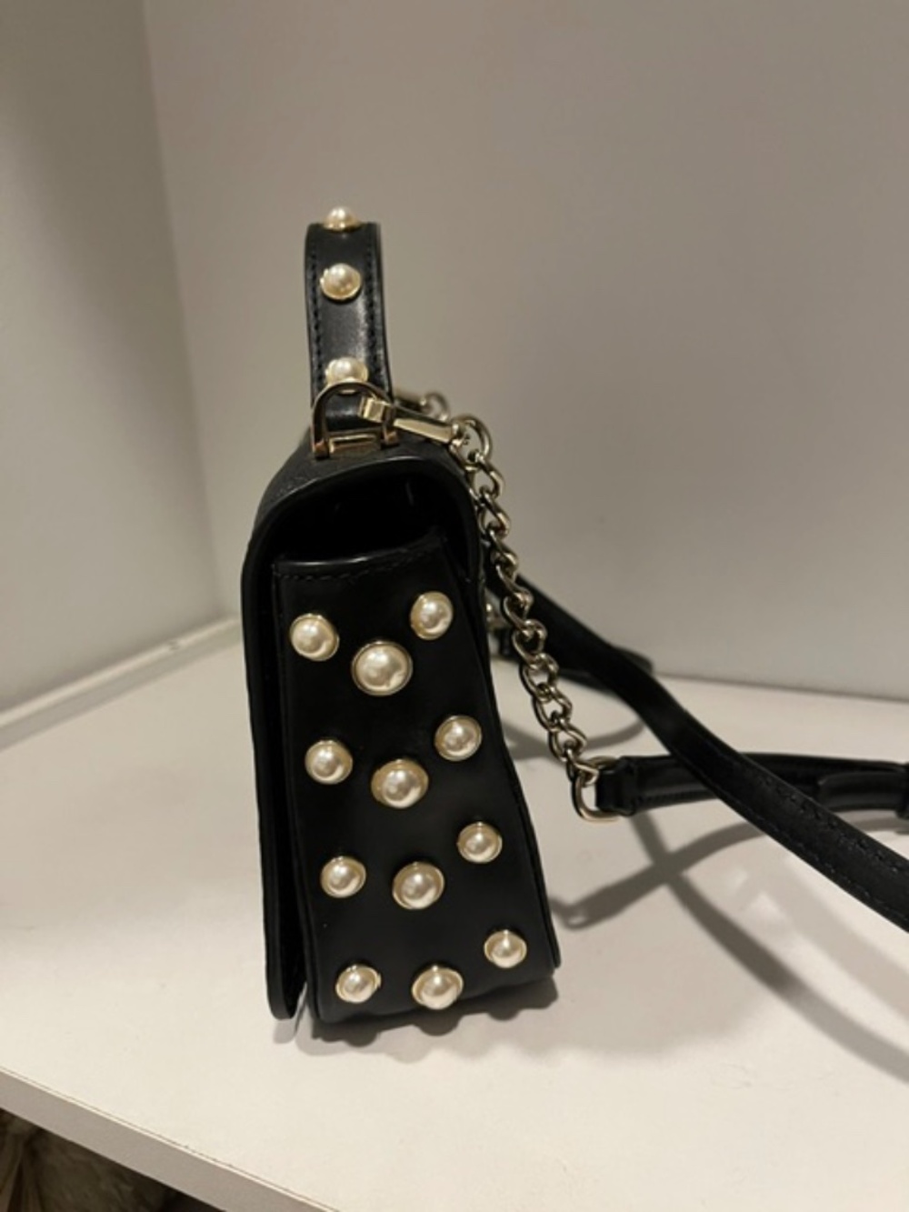 Kate Spade Black Leather Serrano Place Pearl Maisie Mini Crossbody Bag Designer - Picture 3 of 14